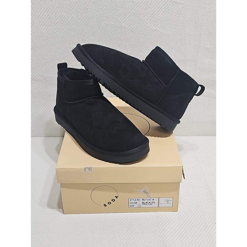 Soda MUTUAL Women's Flat Platform Sherpa Lined Faux Fur Mini Snow Ankle Boot 7.5